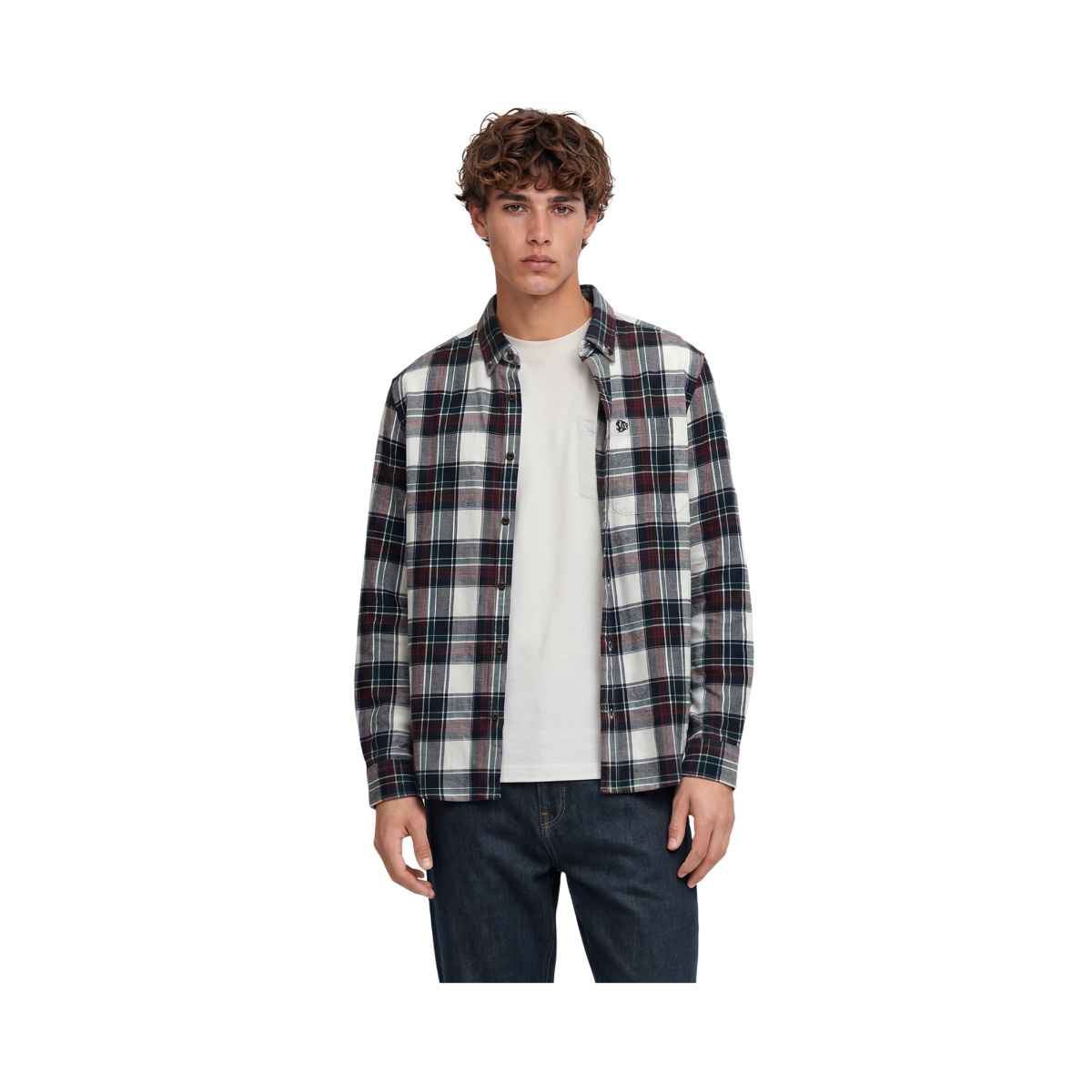 L/S Cotton Lumberjack Shirt - Skylar Check White