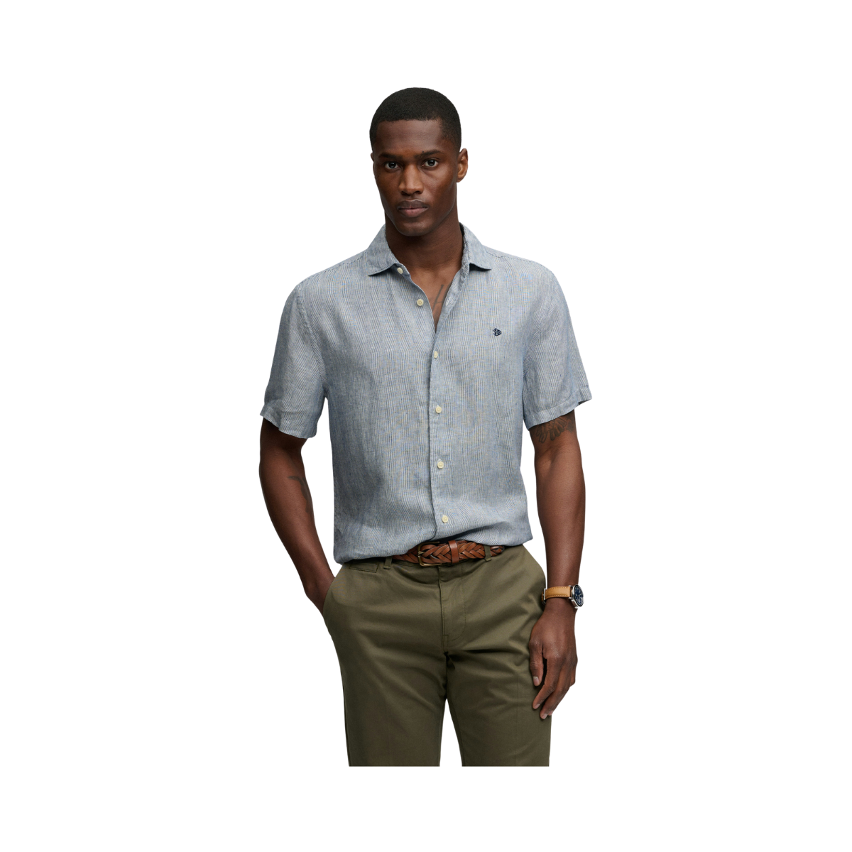 Riviera S/S Linen Shirt - Ticking Navy Stripe