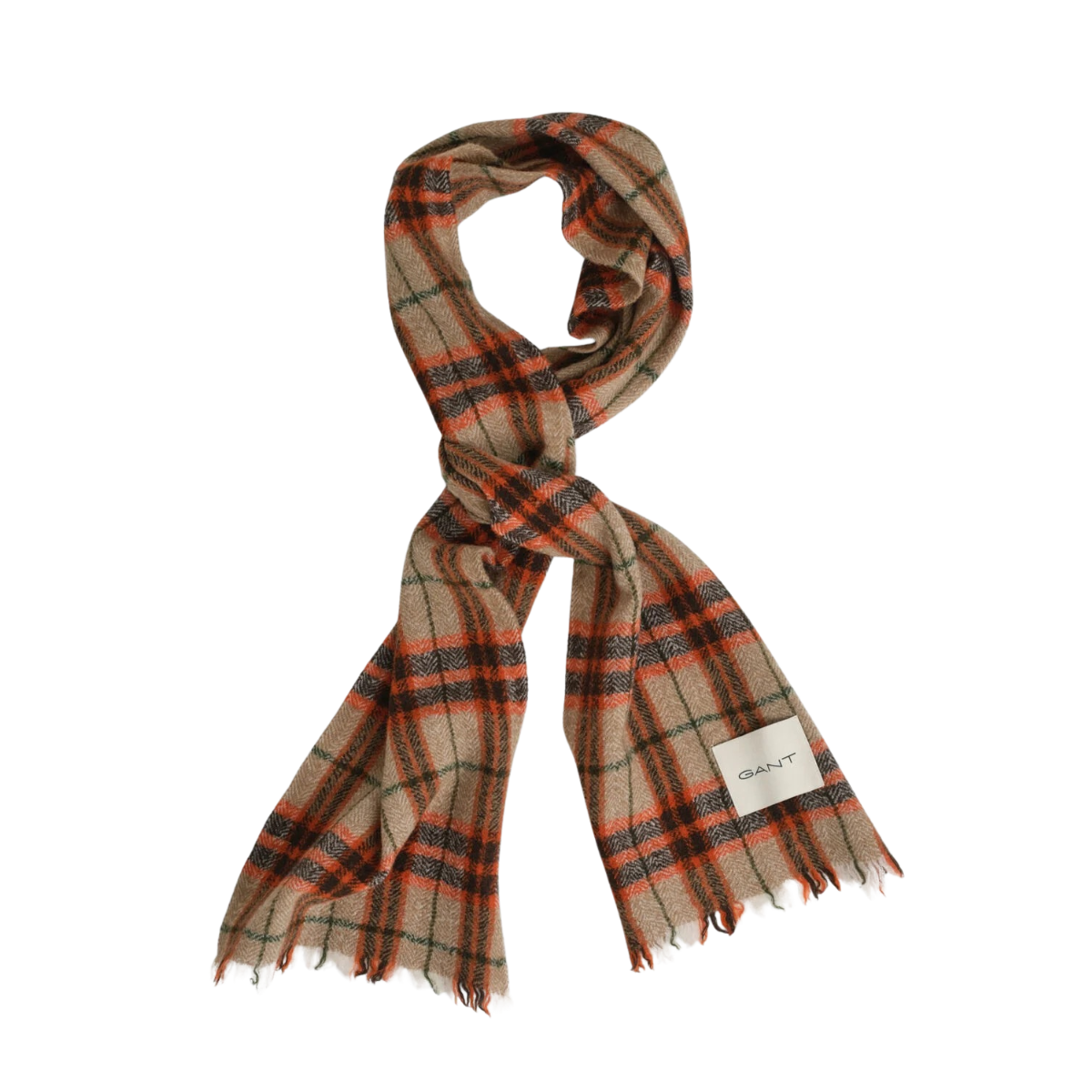 Wool Herringbone Checked Scarf - 845 Deep Orange