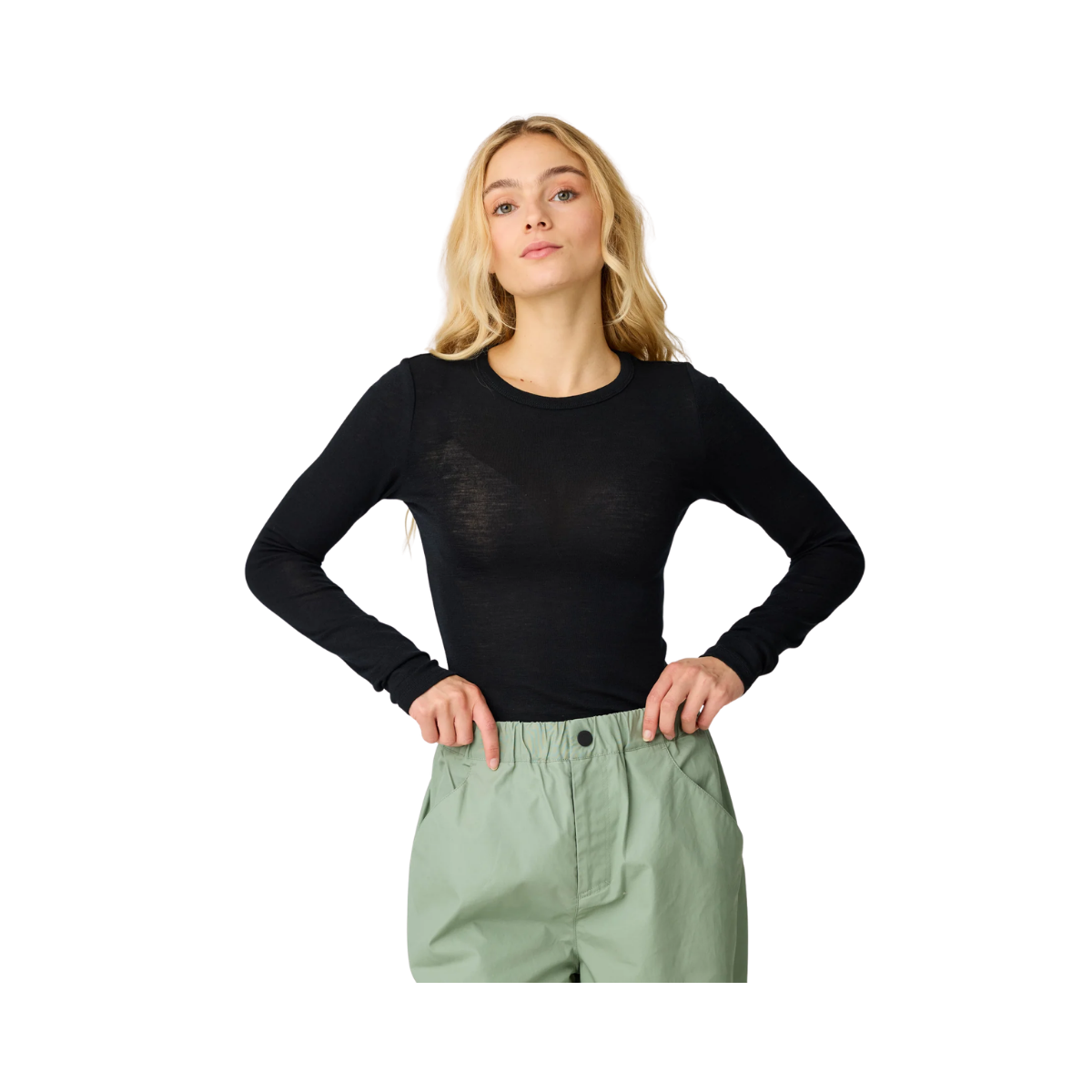 Merino Rib Long Sleeve T-Shirt - Black Jet