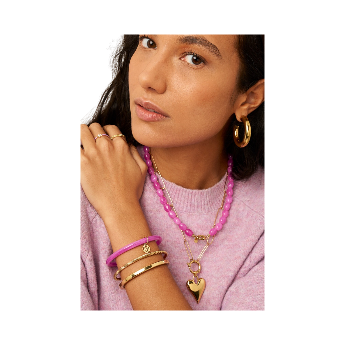 Bangle Set Thin Fuchsia - Gold