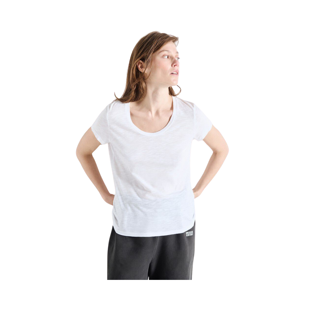 T-Shirt Droit Mc Col U - Blanc