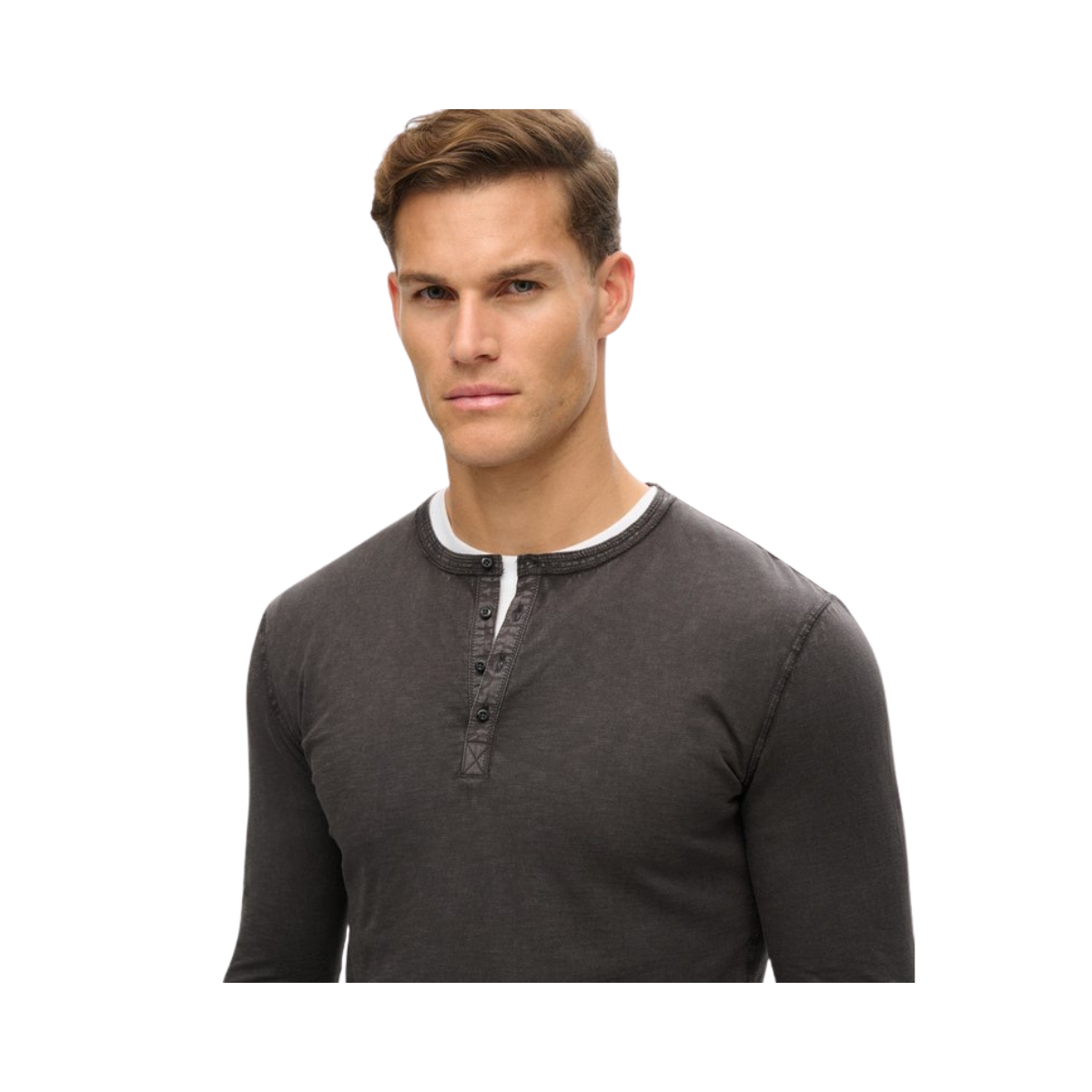 SLUB LS JERSEY GRANDAD TOP - AFB Washed Black