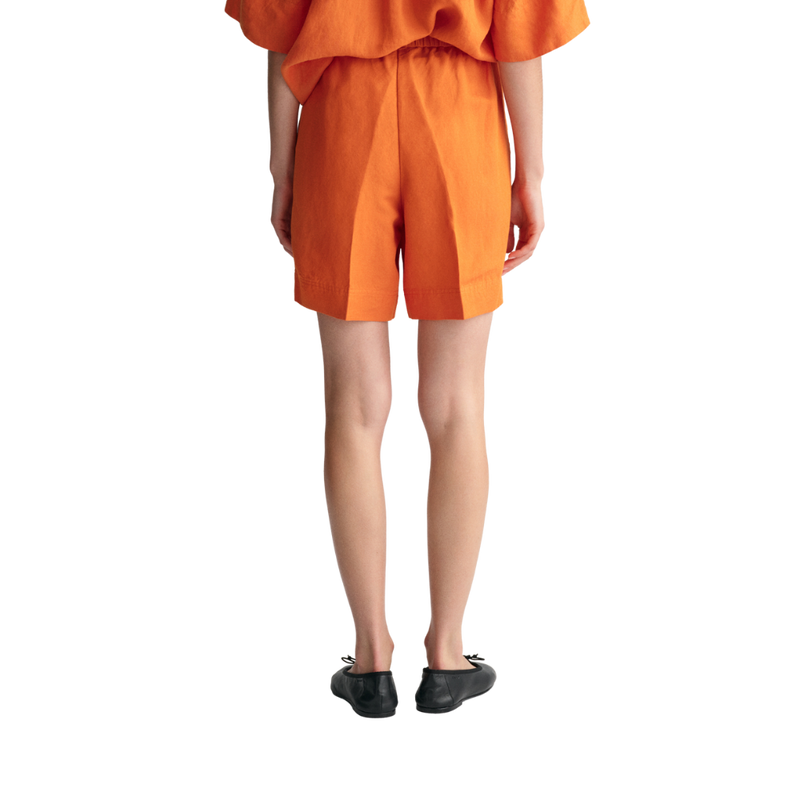 Relaxed Linen Blend Pull On Shorts - Orange