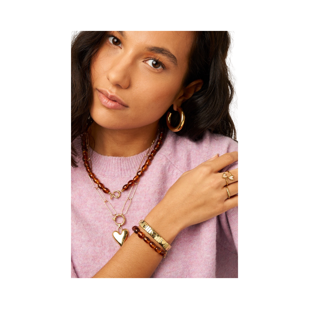 Bracelet Beads Brown - Gold