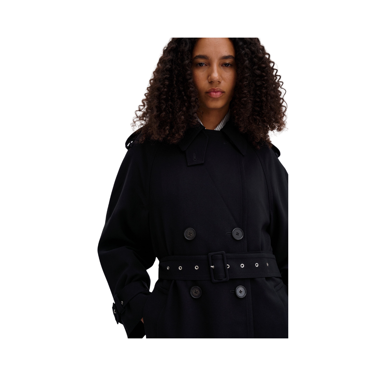 Draped Trench Coat - Black