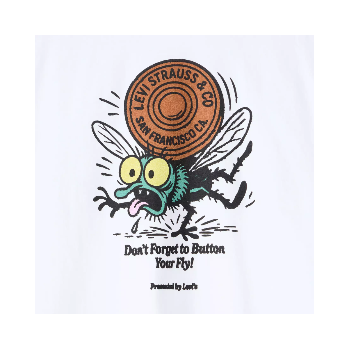 Graphic Vintage Fit Tee - Button Your Fly White