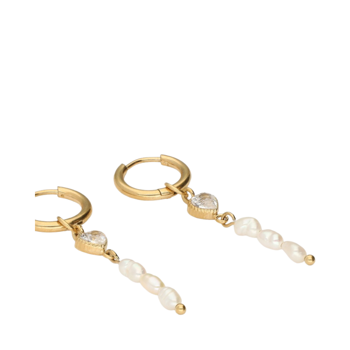 Hoop Earrings with Rhinestone Heart - Gold