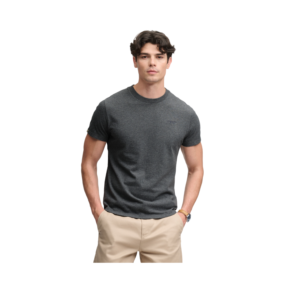 Essential Stacked Logo Emb Tee - Antique Grey Marl/Stone Grey