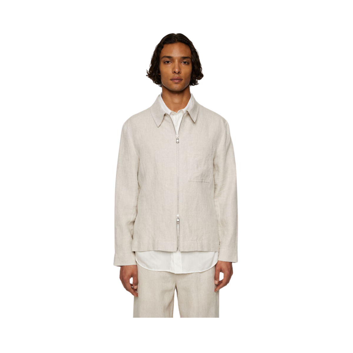 Julius Drape Linen Overshirt - Moonbeam