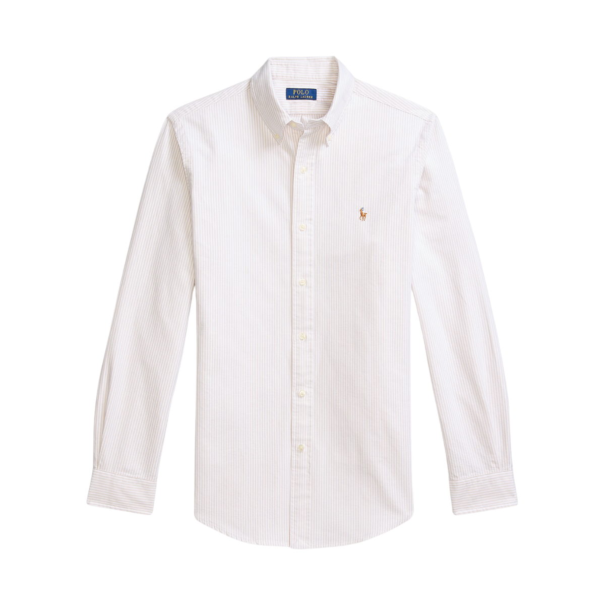 Custom Fit Striped Oxford Shirt - Coastal Beige/White