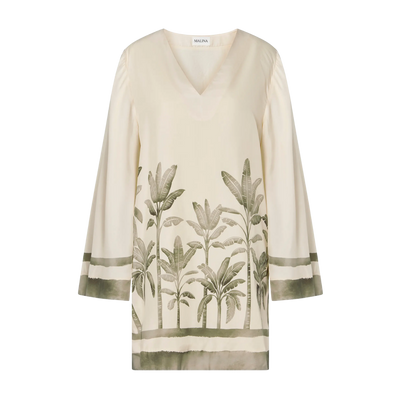 Leonella V-Neck Tunic Mini Dress - Palm