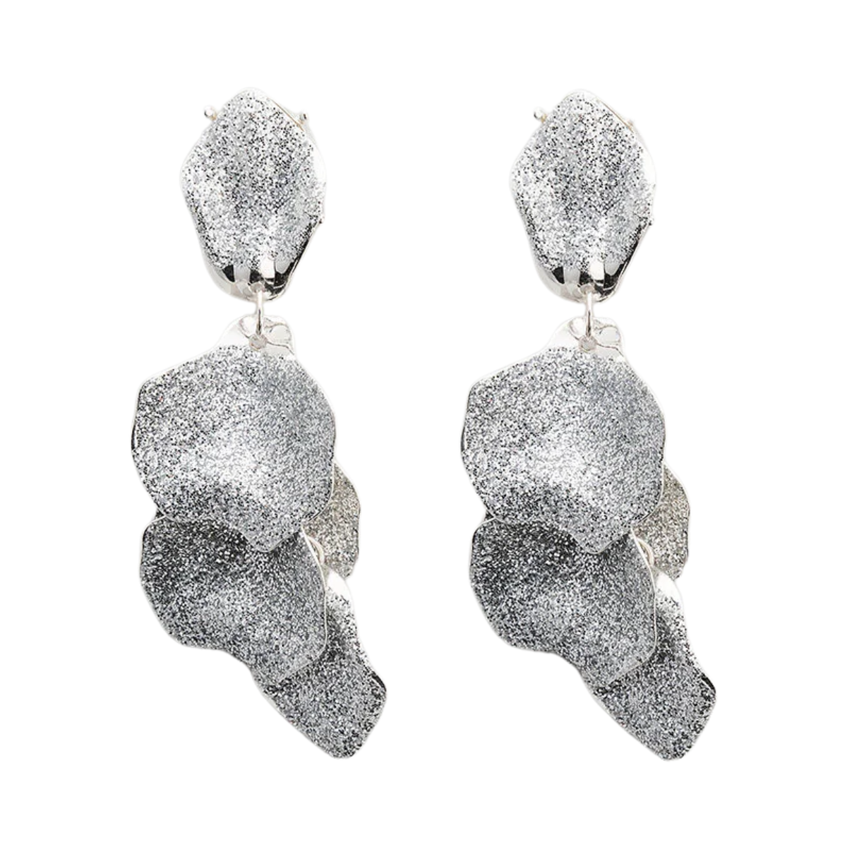 Leaf Earrings - Silver with Glitter