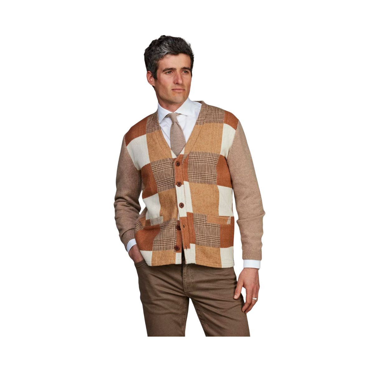 Woven Front Cardigan - 62 Dark Beige