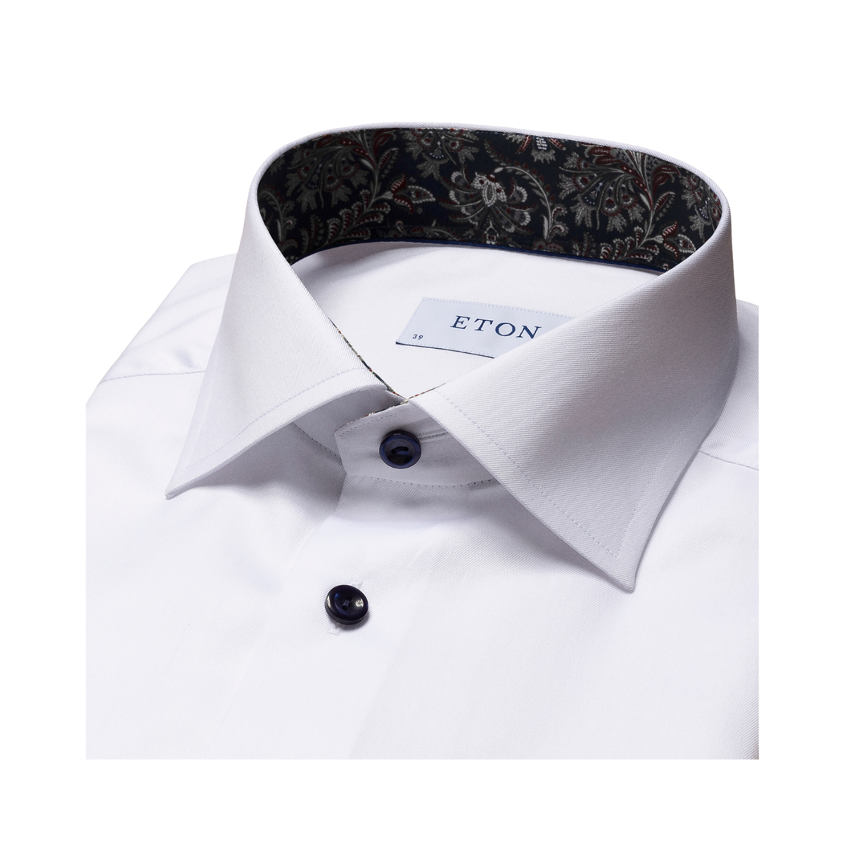 Contemporary Fit Paisley Effect Signature Twill Shirt Cut Away Collar - White