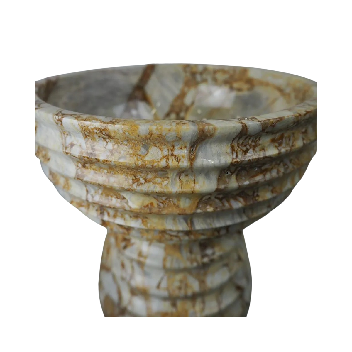 Ribbed Pedestal Bowl Ribbed Foot - BEIGE