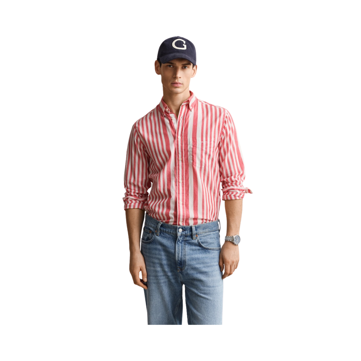 Cotton Voile Stripe Shirt - 641 Rose Red