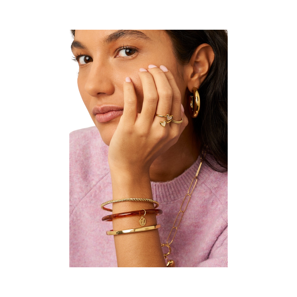 Bangle Set Thin Brown - Gold