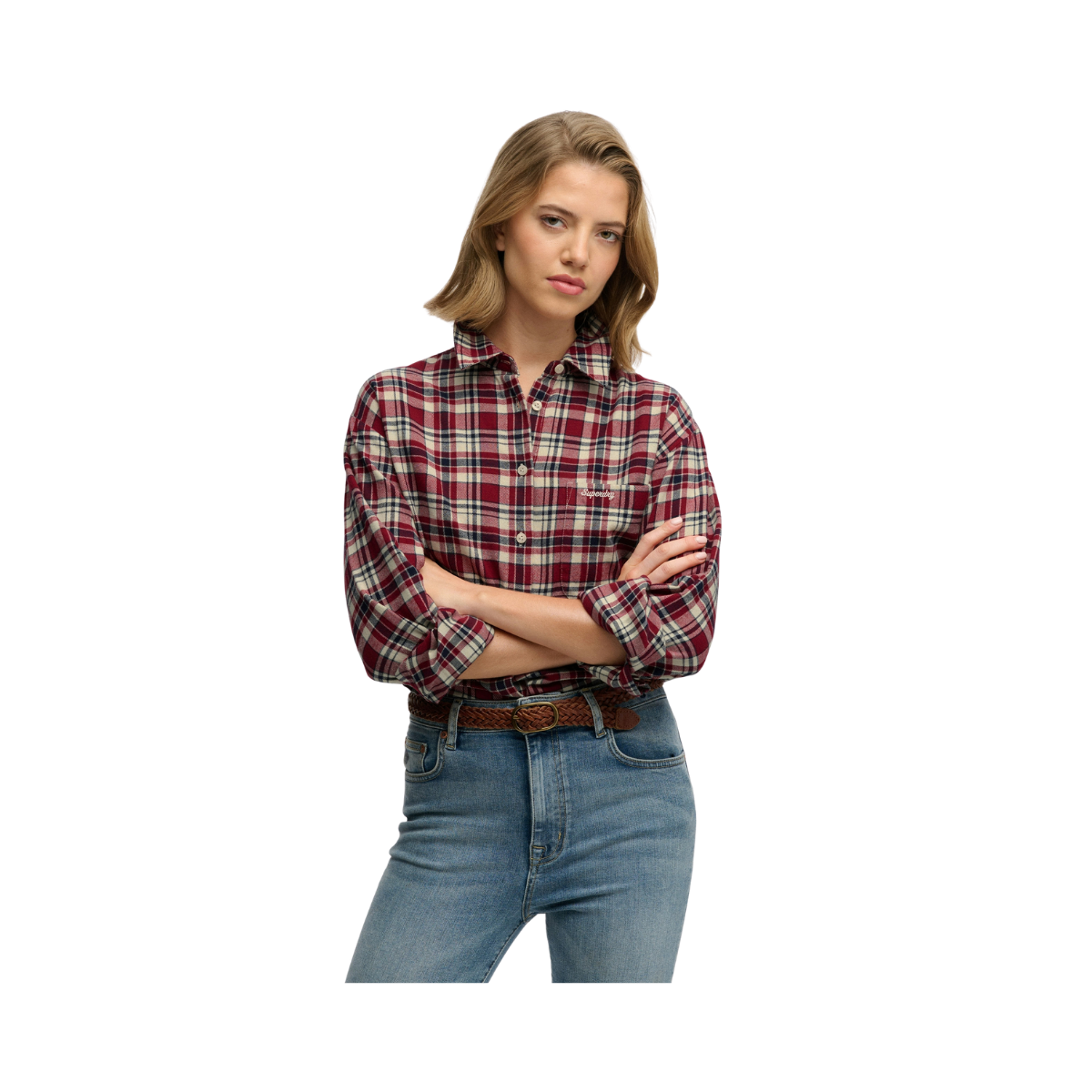 Check Flannel Relaxed Shirt - K1V Bordeaux Red Check