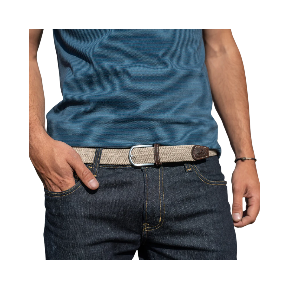 WOVEN ELASTIC BELT - Sandy Beige