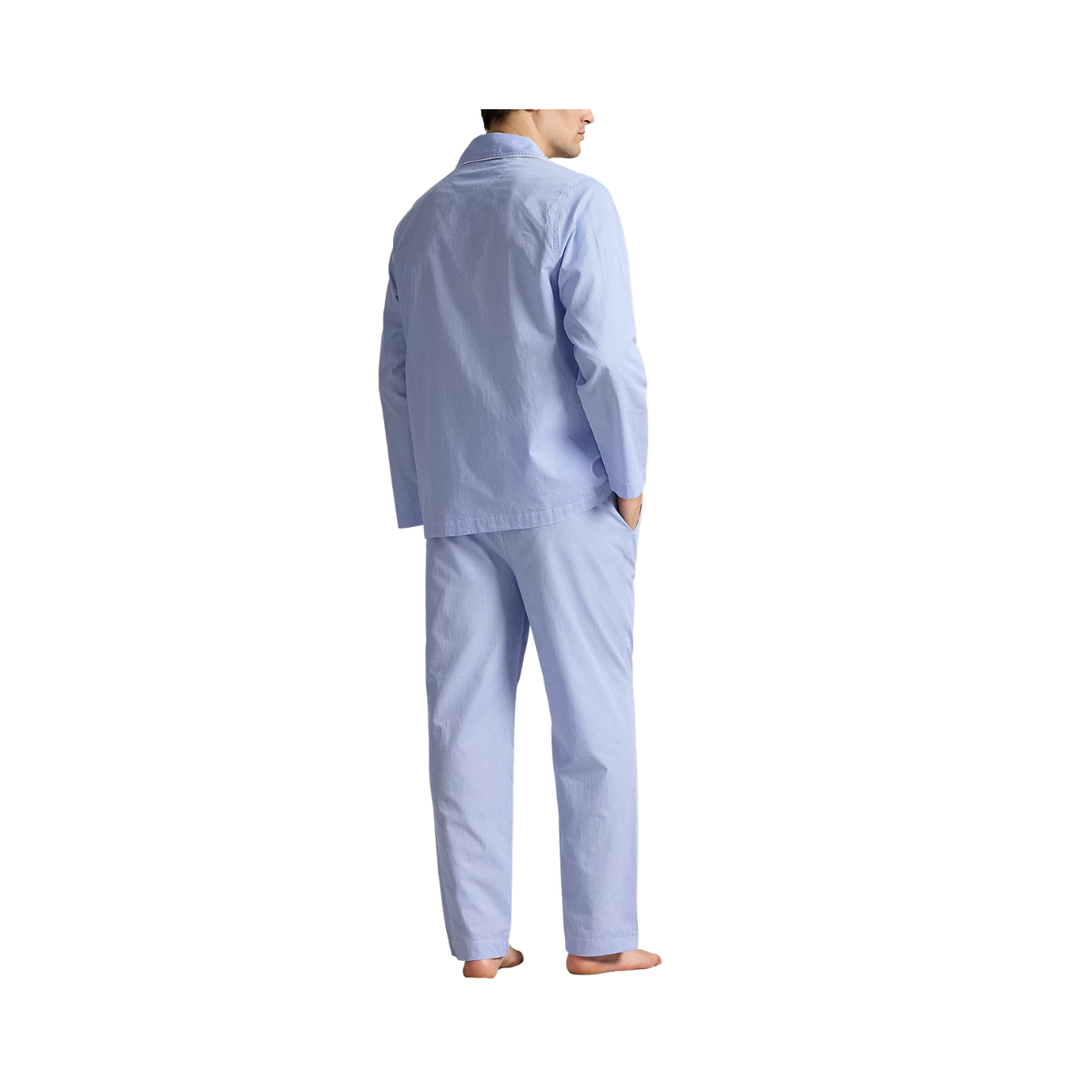 Gingham Poplin Long Sleep Set - Light Blue