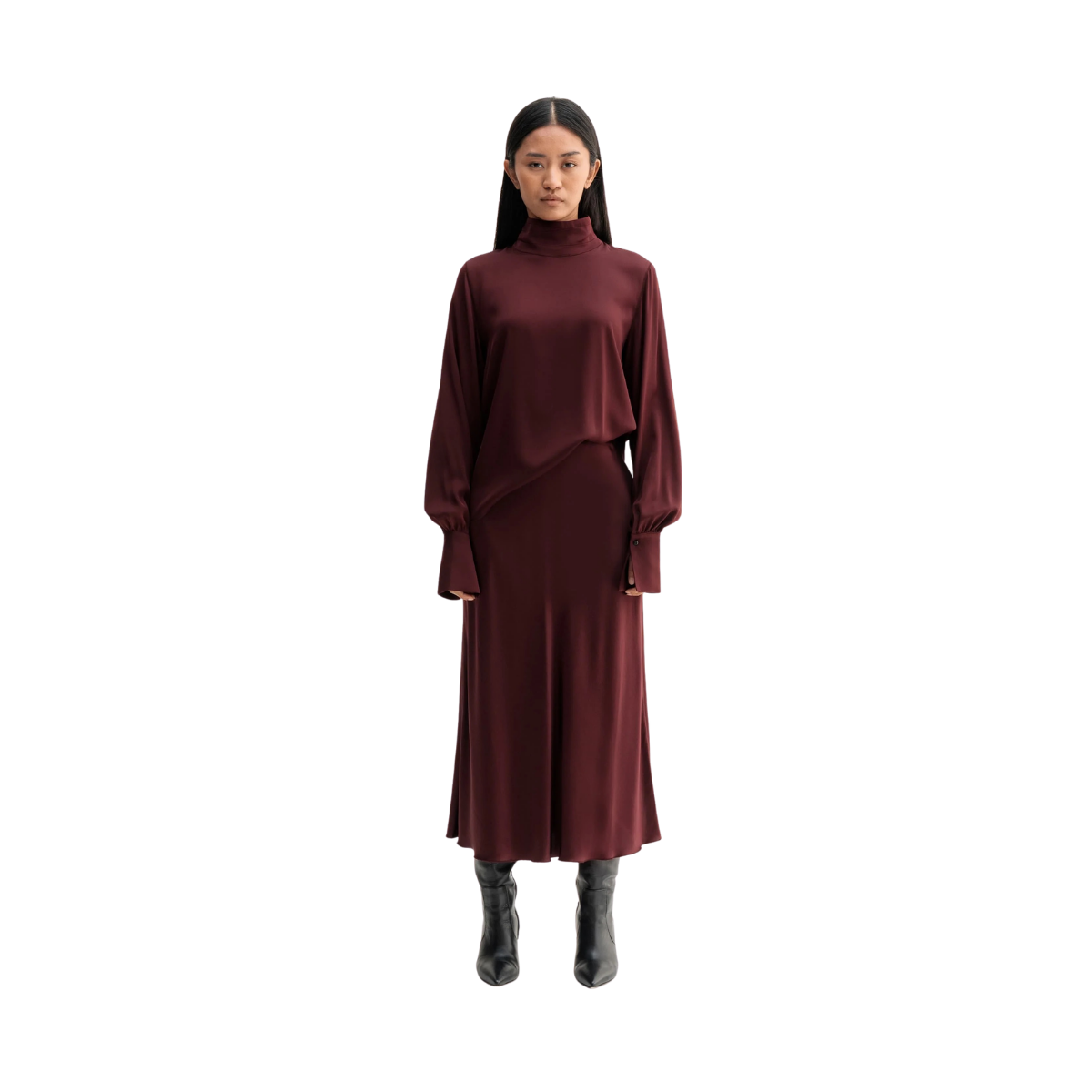 Hana Satin Skirt - Burgundy