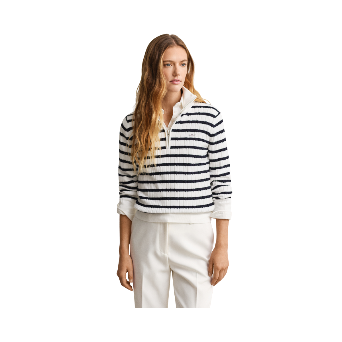 Stretch Cotton Cable Stripe Hz - 113 Eggshell