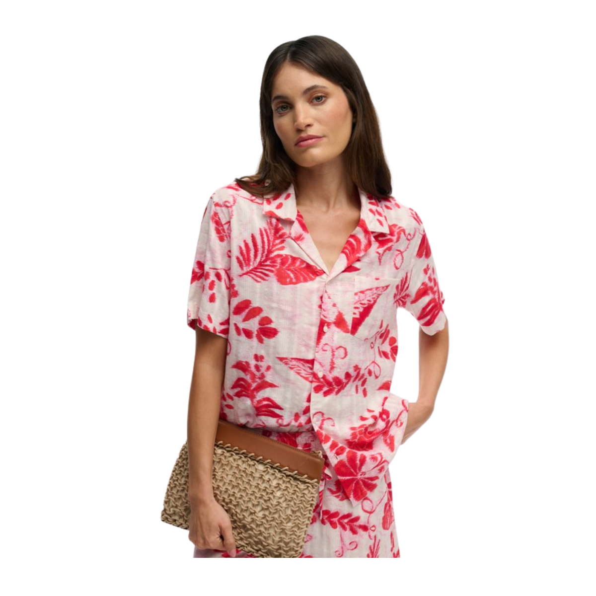 Beach Printed S/S Shirt - K1U Ikat Floral Red