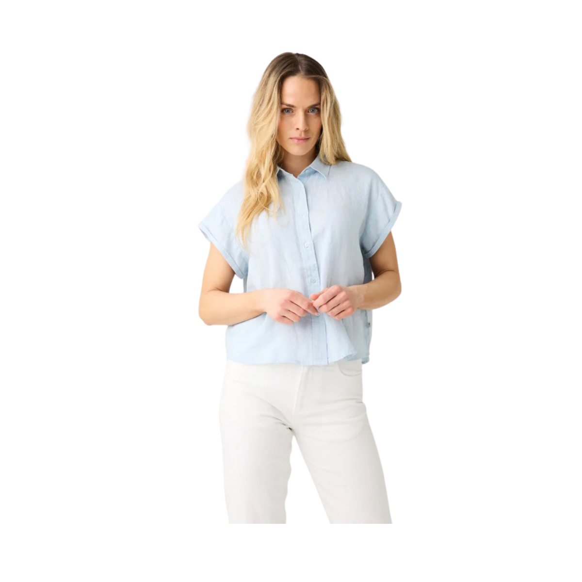 Aster Fold-Up Linen SS Shirt - Skyway