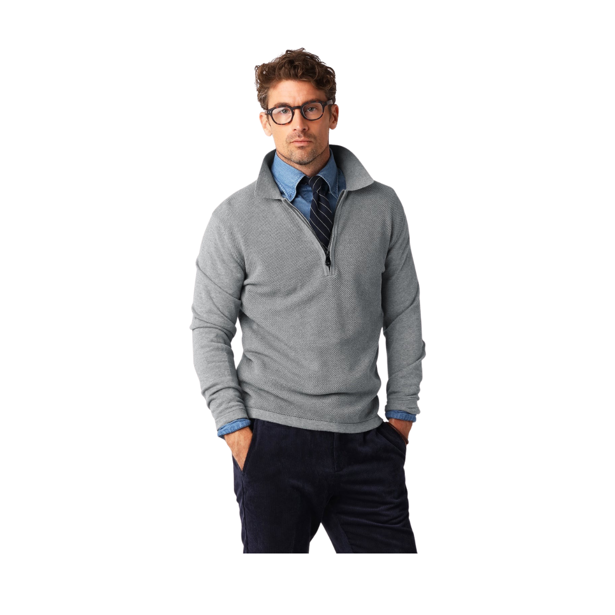 Cotton Half Zip - Light Grey