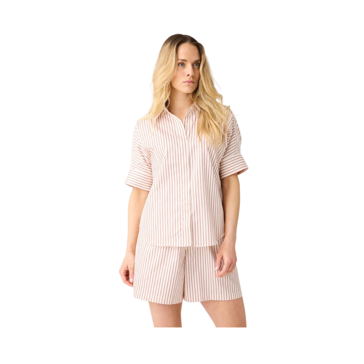 Islet Satin SS Shirt - Red Stripe