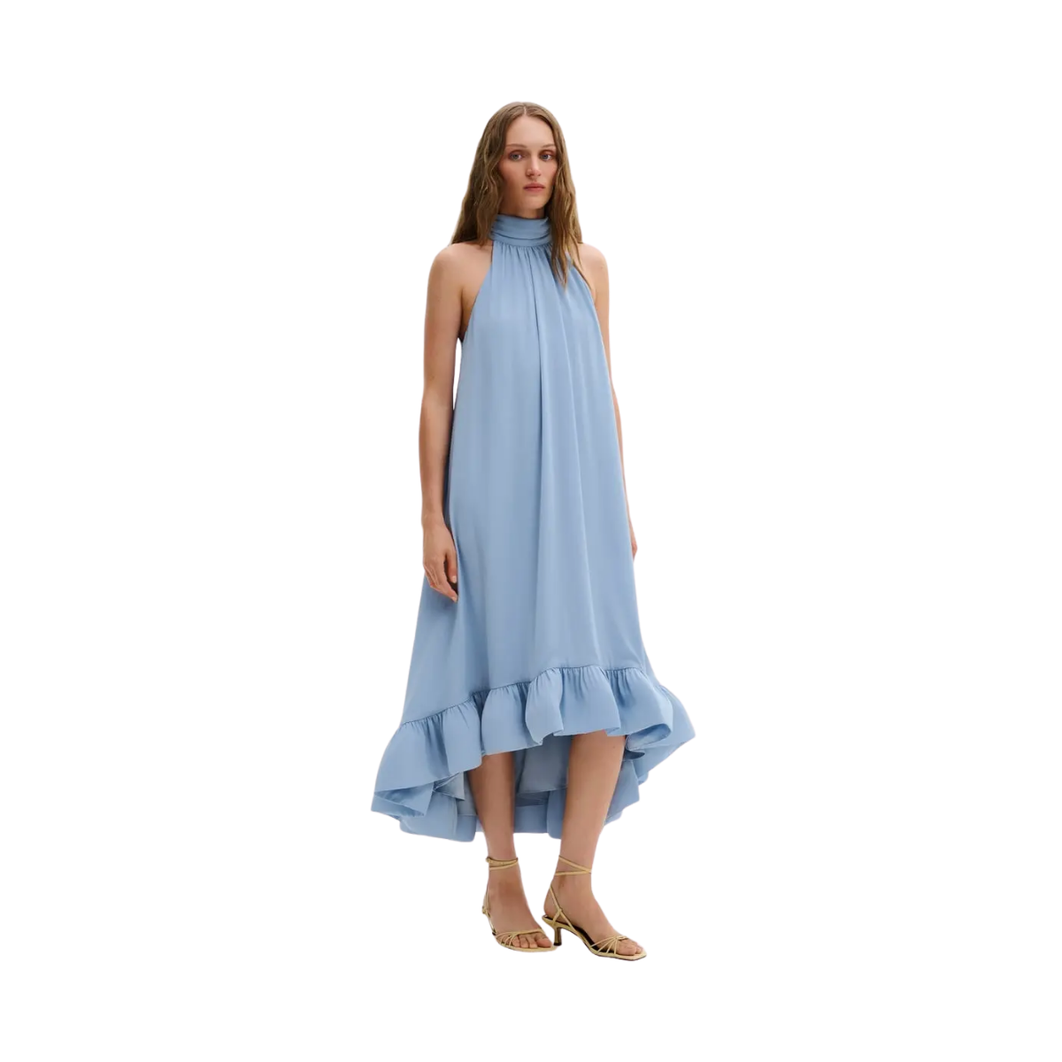 Sabrina Halterneck Ruffled Maxi Dress - Sky