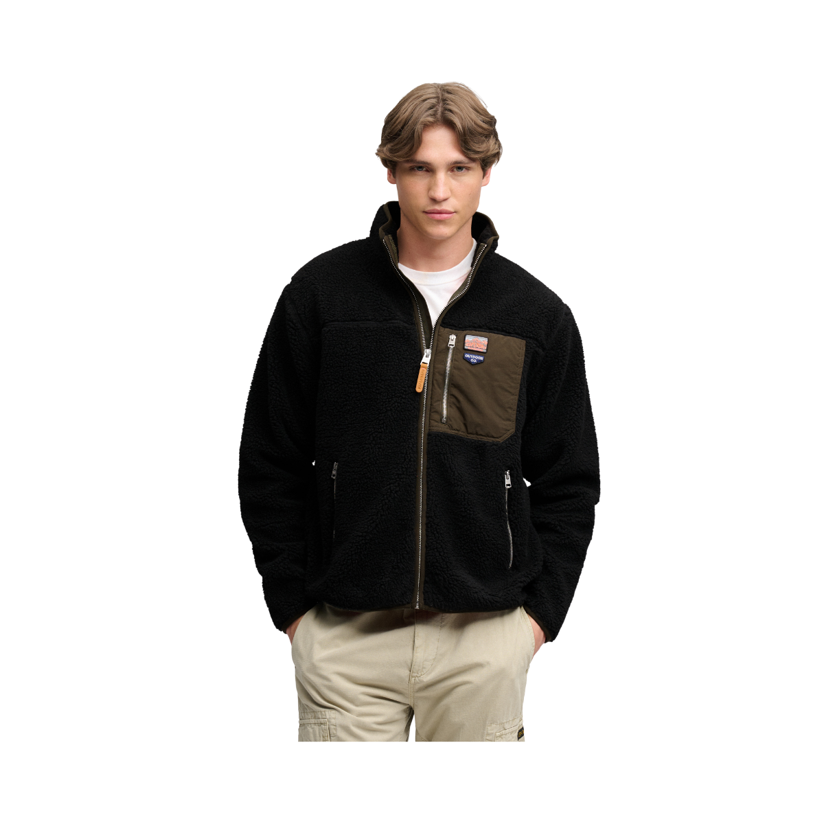Vintage Retro Full Zip Fleece - Black/Olive