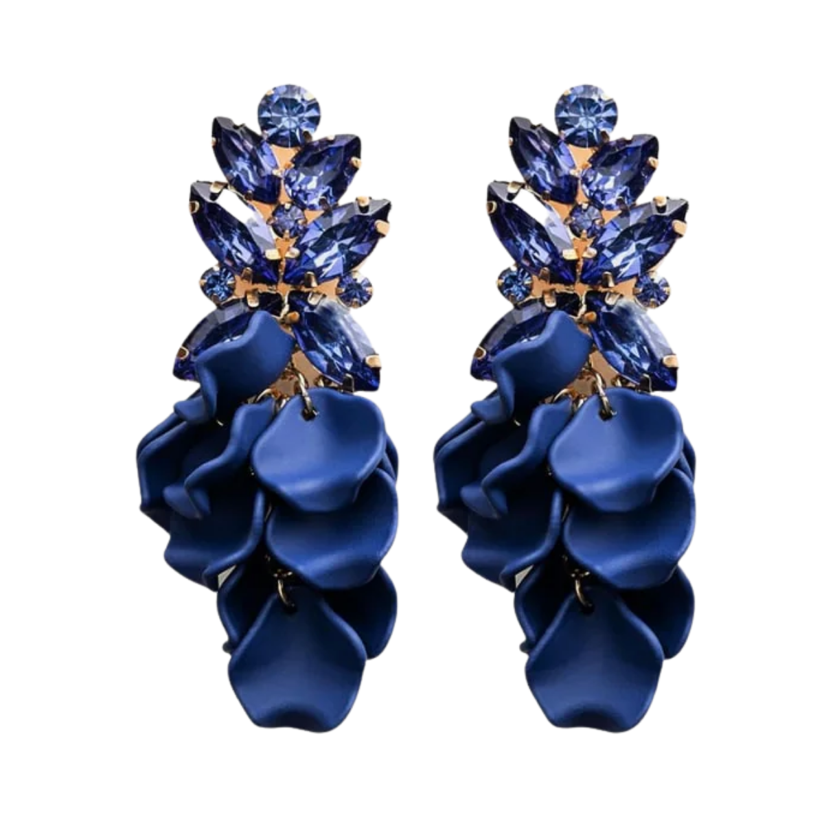 Leaf Big Stone Earrings - Navy