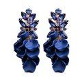 Leaf Big Stone Earrings - Navy