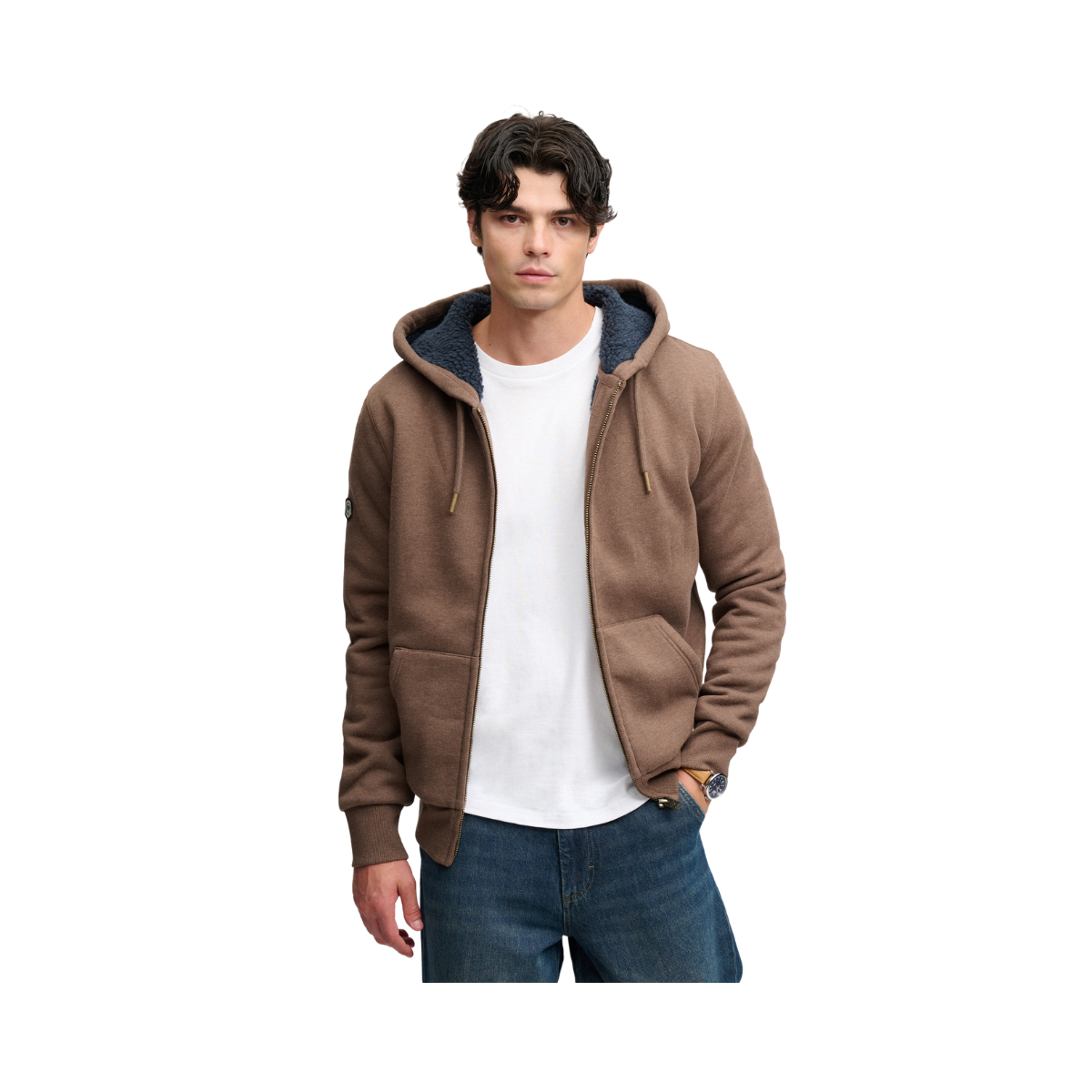 Borg Lined Ziphood - Mocha Brown Marl
