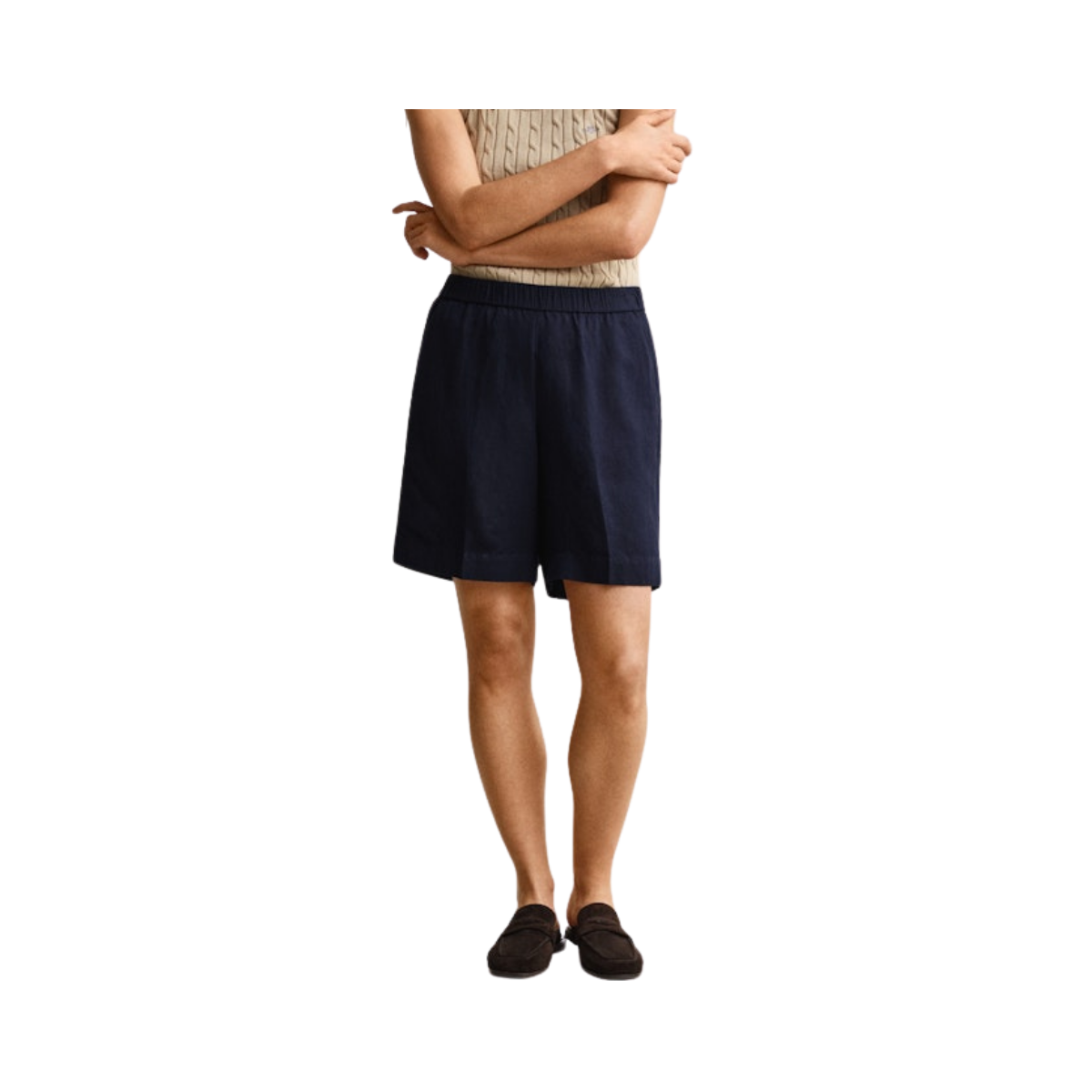 Linen Blend Pull On Shorts - 433 Evening Blue