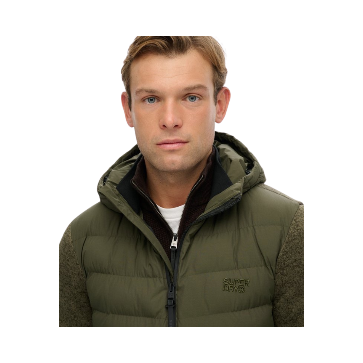 Hooded Storm Knit Hybrid Jacket - B9X Khaki Green Marl