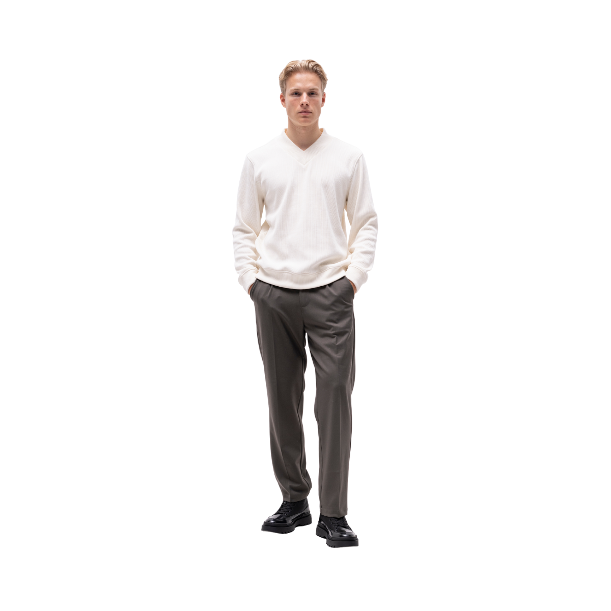 Nathan V-Neck Sweat - Offwhite