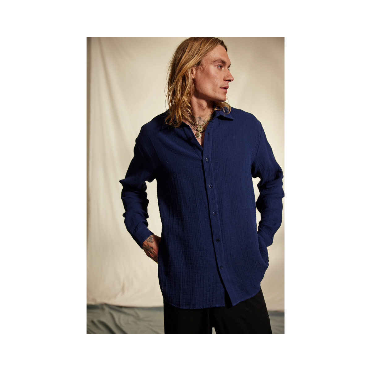 Hooper Cotton Crinkle Shirt - Total Eclipse