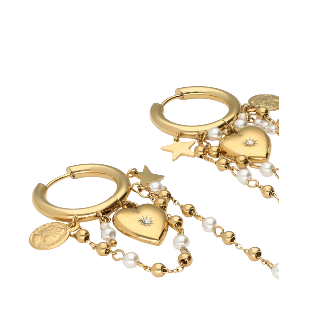 Earrings with Heart and Pearl - Gold