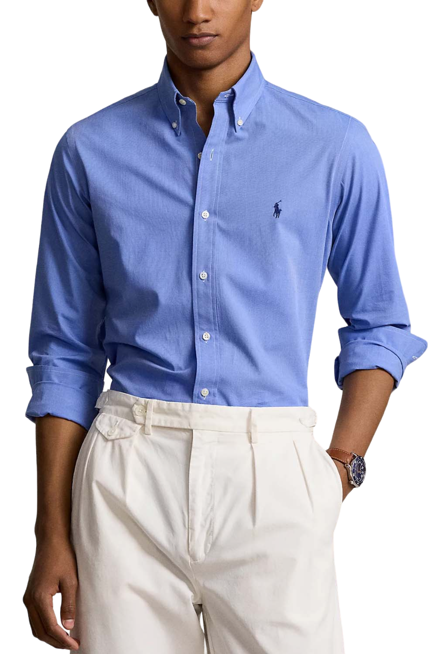 Custom Fit Stretch Poplin Shirt - Blue