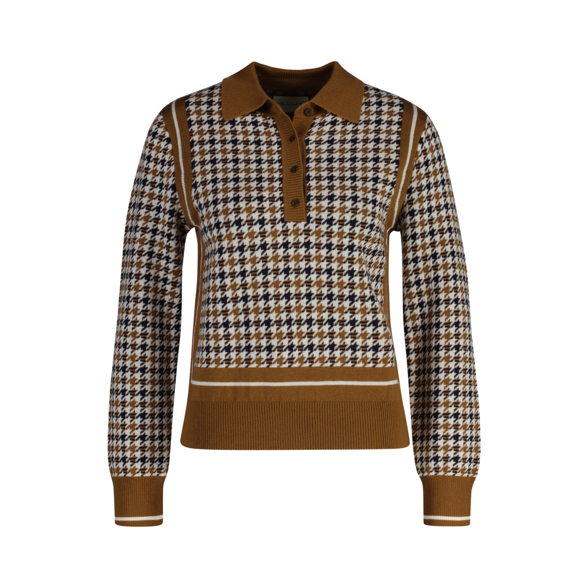 HOUNDSTOOTH JACQUARD POLO - Brown