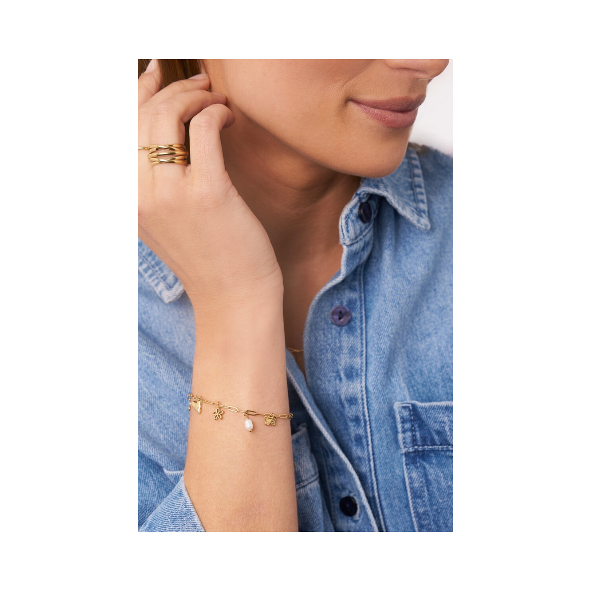 Minimalist Chain Bracelet with Charms - Gold