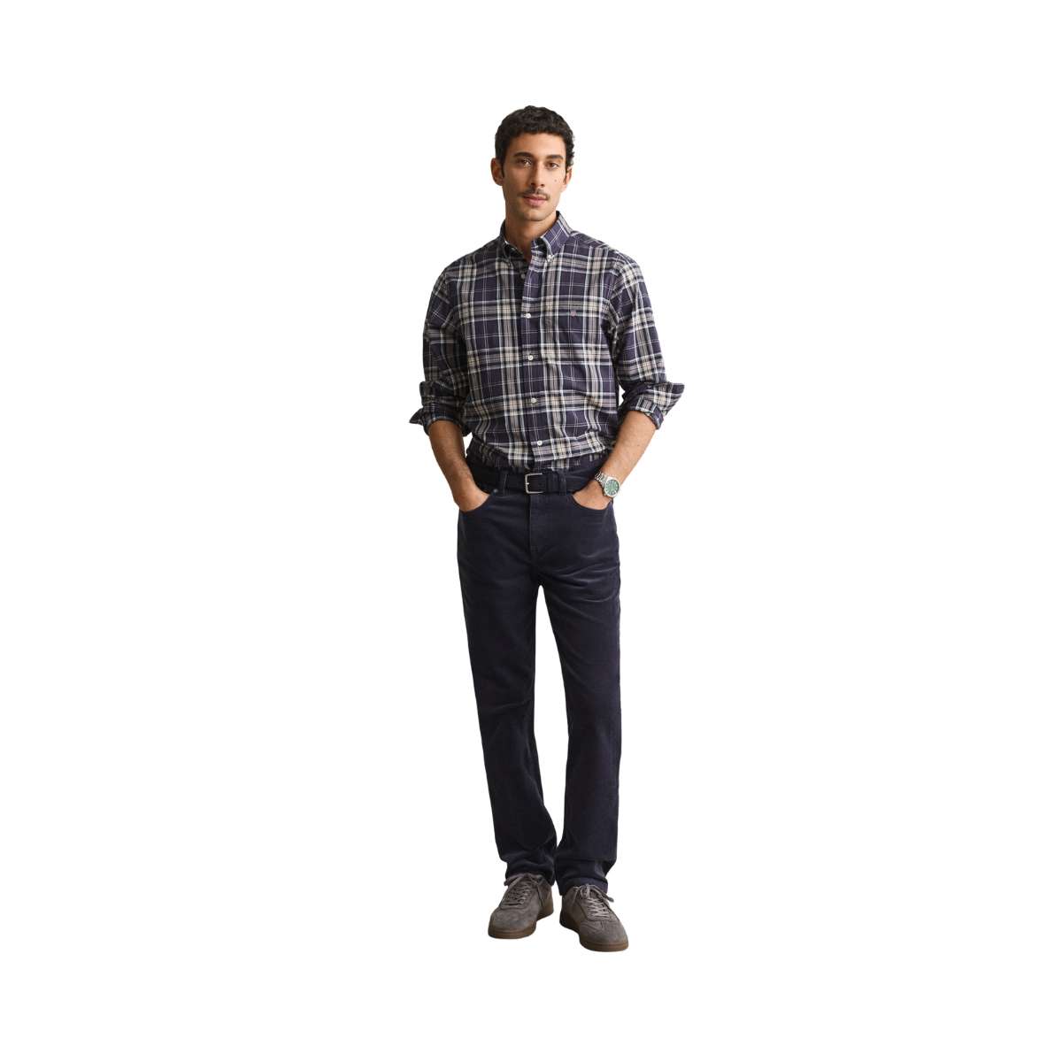 Reg Poplin Check Shirt - Mist Taupe