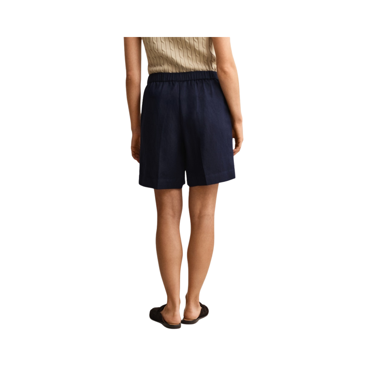 Linen Blend Pull On Shorts - 433 Evening Blue