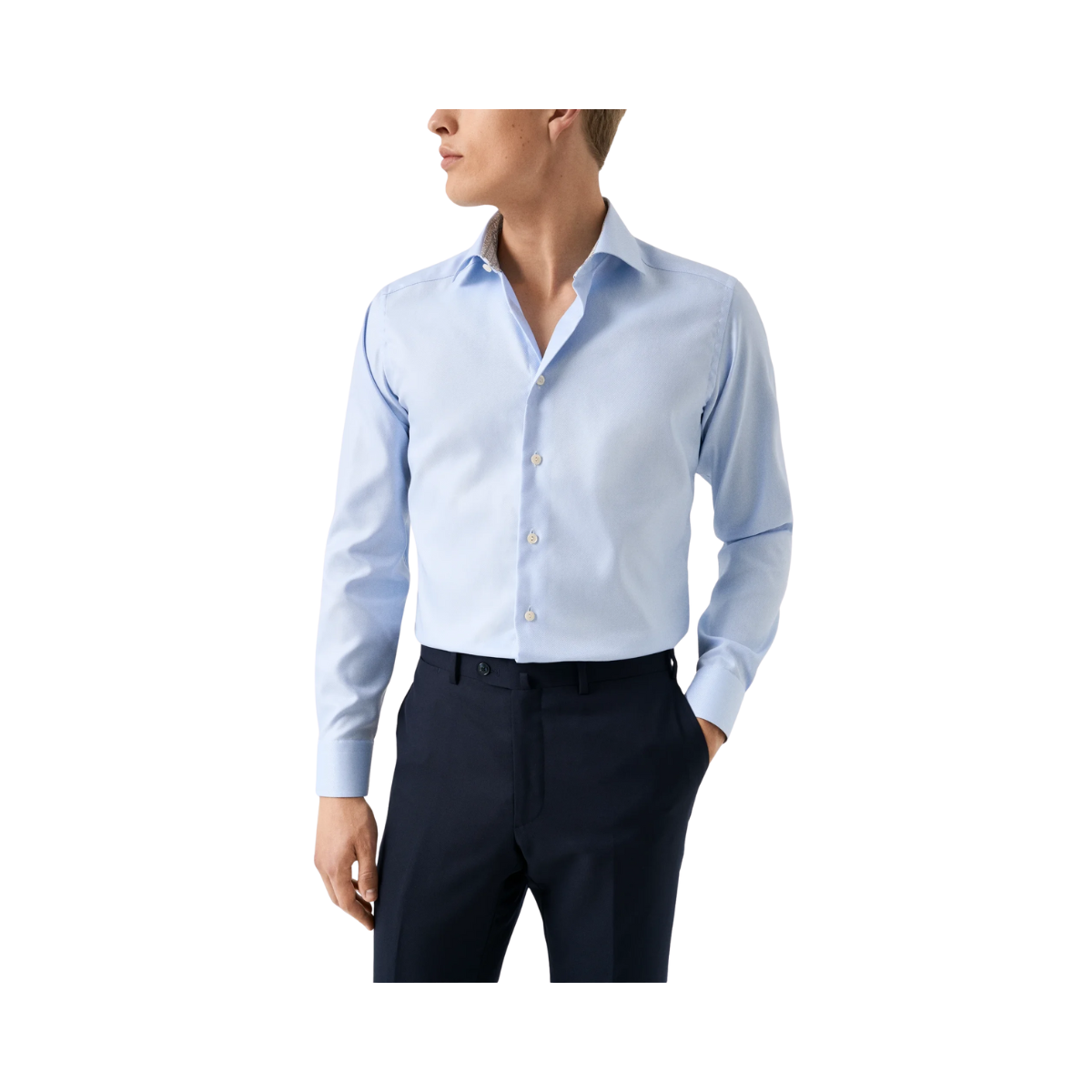 Geometric Effect Textured Twill Shirt - Light Blue