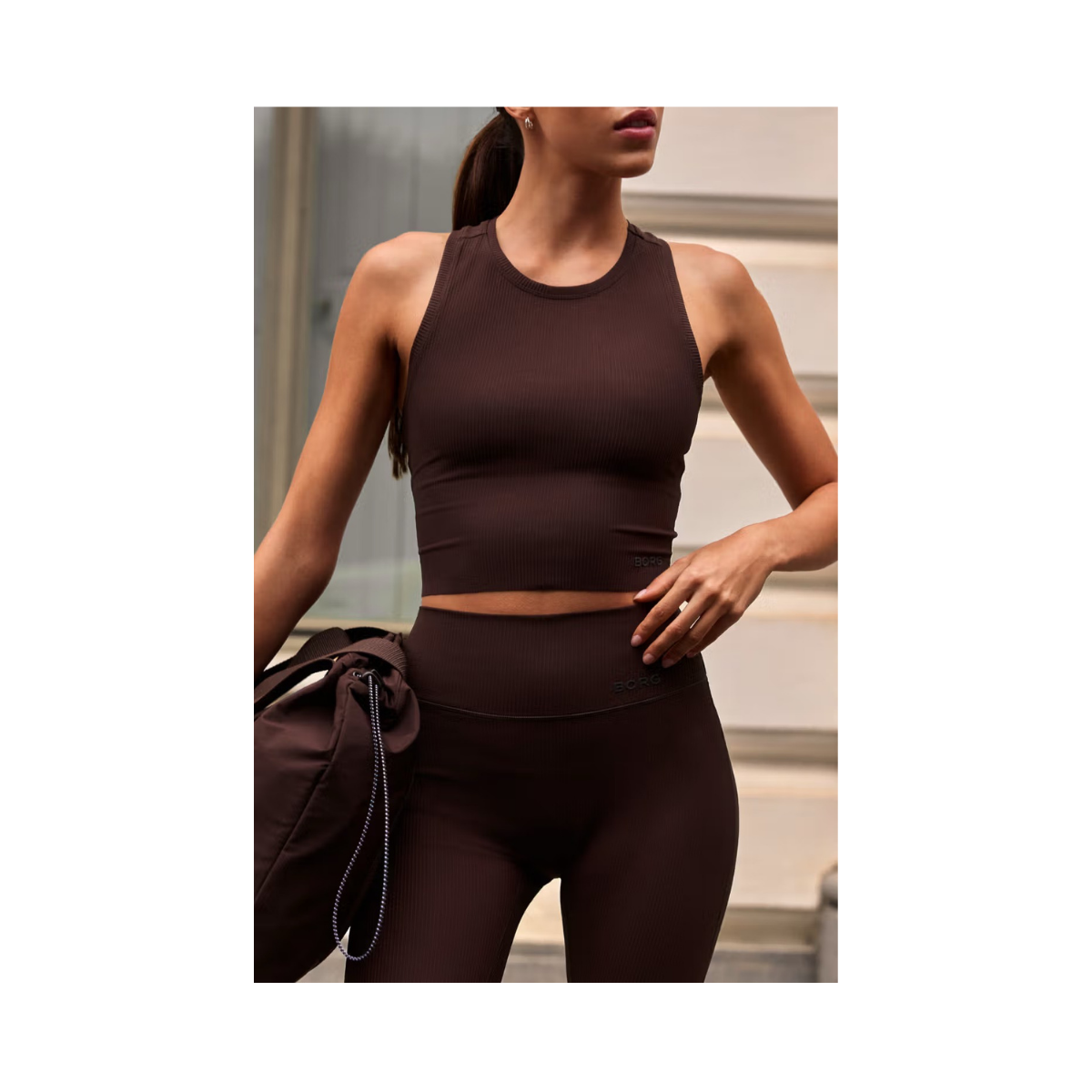 Studio Ribbed Cropped Tank Top - Coffee Bean