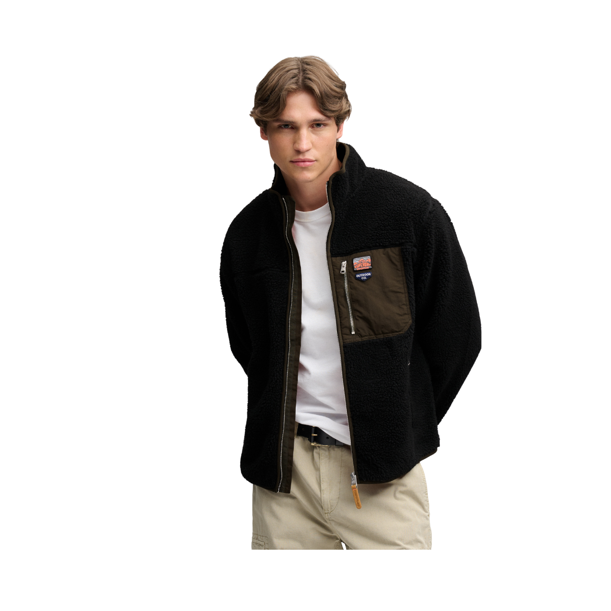 Vintage Retro Full Zip Fleece - Black/Olive