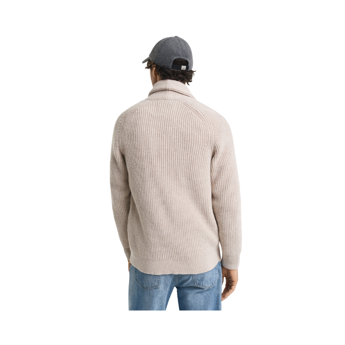 Wool Blend Shawl Collar Cardigan - Light Beige Melange